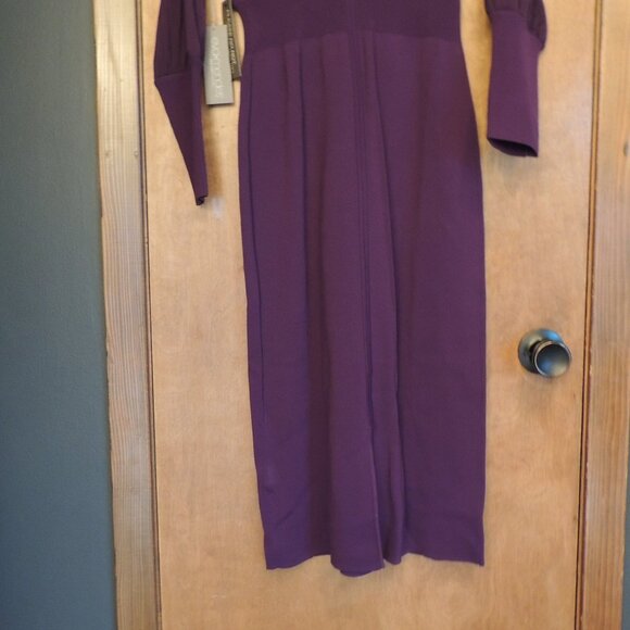 Eva Mendes NY & Co Purple Midi Dress L Long Sleeve Empire Waist NWT - Picture 7 of 10